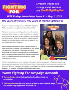 Text and photograph of workers involved in the Worth Fighting For Campaign